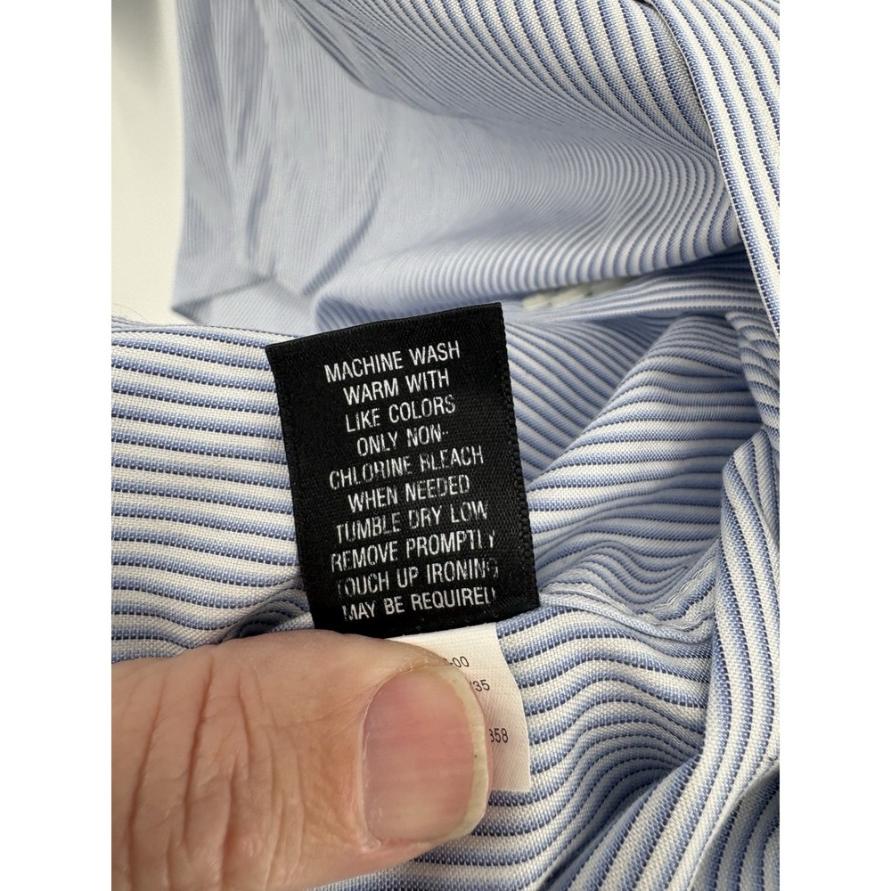 Croft & Barrow Men's 17 1/2 34/35 Pinpoint Blue White Stripe Long Sleeve Button - Picture 5 of 10